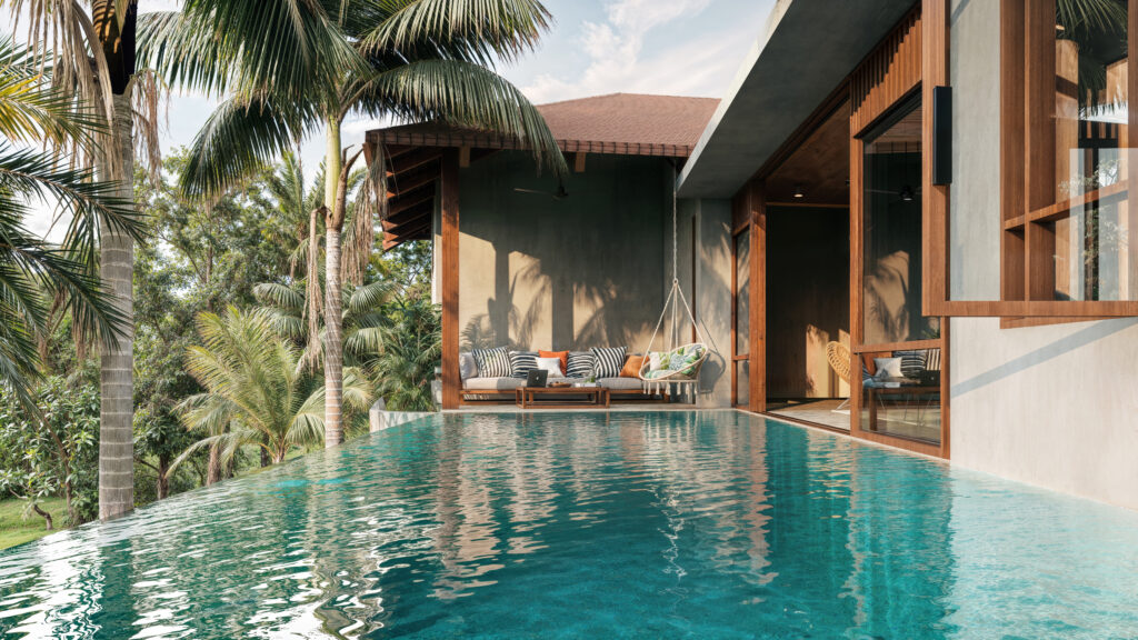 Pool Deck in a Private 4BHK in Goa